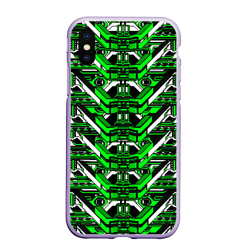 Чехол iPhone XS Max матовый Зелёно-белая техно броня / 3D-Светло-сиреневый – фото 1