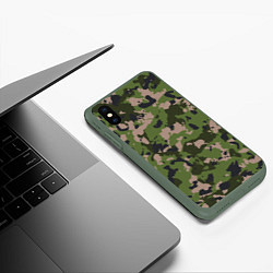 Чехол iPhone XS Max матовый Камуфляжный паттерн в стиле Woodland, цвет: 3D-темно-зеленый — фото 2