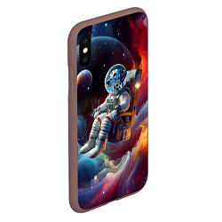 Чехол iPhone XS Max матовый Космонавт далматинец в неоновой галактике, цвет: 3D-коричневый — фото 2