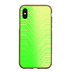 Чехол iPhone XS Max матовый Зелёные градиентные линии, цвет: 3D-коричневый