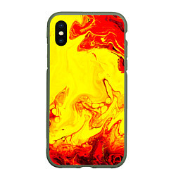 Чехол iPhone XS Max матовый Красные и желтые разводы