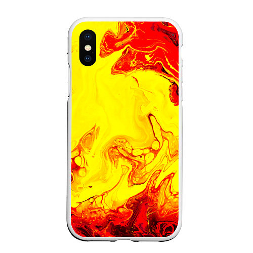 Чехол iPhone XS Max матовый Красные и желтые разводы / 3D-Белый – фото 1