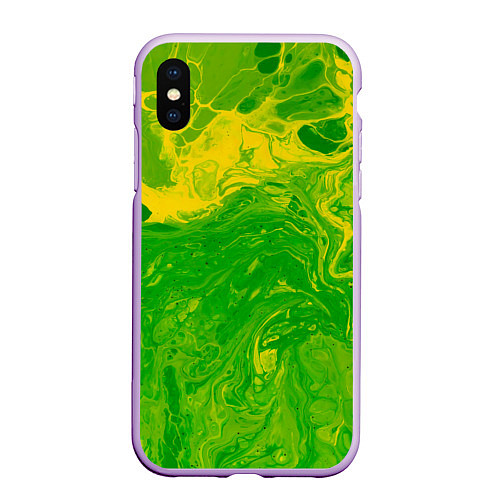 Чехол iPhone XS Max матовый Зеленые подтеки / 3D-Сиреневый – фото 1