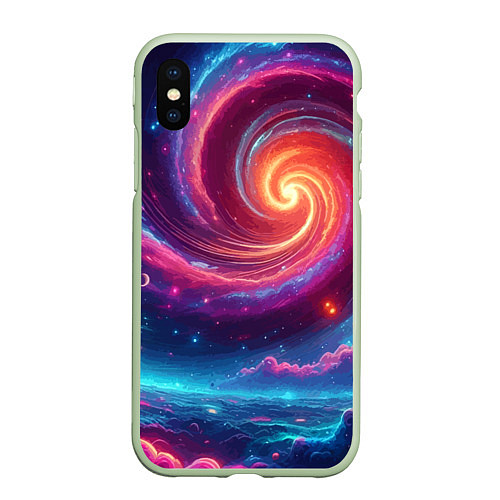 Чехол iPhone XS Max матовый Яркая неоновая галактика - нейросеть / 3D-Салатовый – фото 1