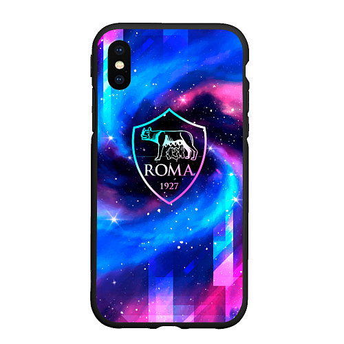 Чехол iPhone XS Max матовый Roma неоновый космос / 3D-Черный – фото 1