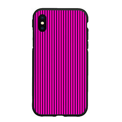 Чехол iPhone XS Max матовый Яркий розовый в полоску, цвет: 3D-черный