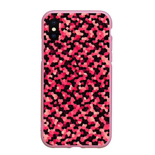 Чехол iPhone XS Max матовый Мозаика красно-бордовый / 3D-Розовый – фото 1