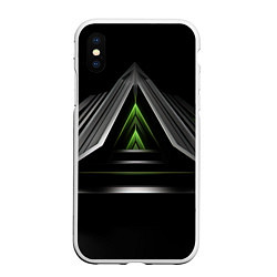 Чехол iPhone XS Max матовый Black green abstract nvidia style, цвет: 3D-белый