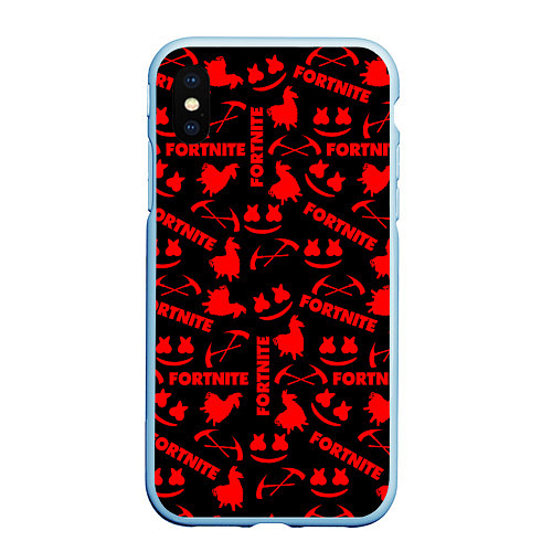 Чехол iPhone XS Max матовый Fortnite pattern logo marshmello / 3D-Голубой – фото 1