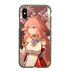 Чехол iPhone XS Max матовый Genshin Impact Яэ Miko smile kitsune