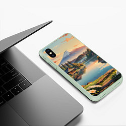 Чехол iPhone XS Max матовый Спокойный рассвет над японским горизонтом, цвет: 3D-салатовый — фото 2