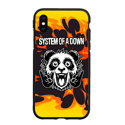 Чехол iPhone XS Max матовый System of a Down рок панда и огонь / 3D-Черный – фото 1