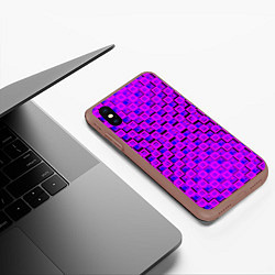 Чехол iPhone XS Max матовый Фиолетовые квадраты на чёрном фоне, цвет: 3D-коричневый — фото 2