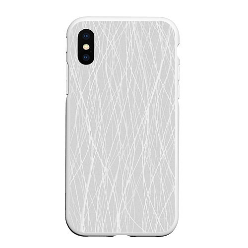 Чехол iPhone XS Max матовый Светлый серый волнистые линии / 3D-Белый – фото 1