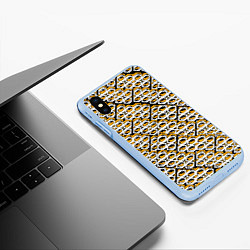 Чехол iPhone XS Max матовый Жёлто-белый узор на чёрном фоне, цвет: 3D-голубой — фото 2