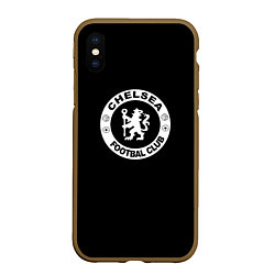 Чехол iPhone XS Max матовый Chelsea fc белое лого, цвет: 3D-коричневый