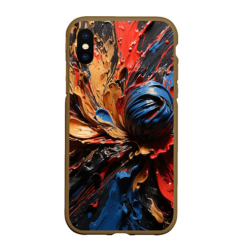 Чехол iPhone XS Max матовый Красные красочные брызги / 3D-Коричневый – фото 1