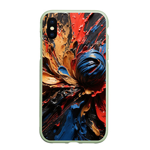 Чехол iPhone XS Max матовый Красные красочные брызги / 3D-Салатовый – фото 1