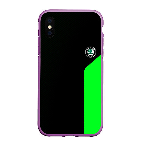 Чехол iPhone XS Max матовый Skoda pattern sport green / 3D-Фиолетовый – фото 1