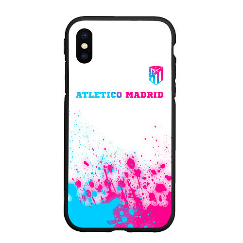 Чехол iPhone XS Max матовый Atletico Madrid neon gradient style посередине / 3D-Черный – фото 1