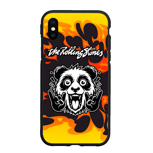 Чехол iPhone XS Max матовый Rolling Stones рок панда и огонь / 3D-Черный – фото 1