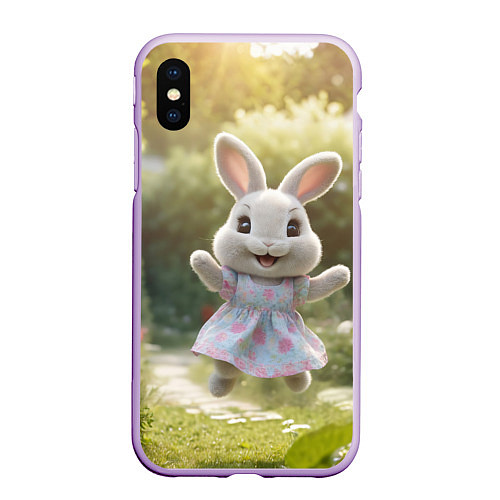 Чехол iPhone XS Max матовый Забавный белый кролик в платье / 3D-Сиреневый – фото 1