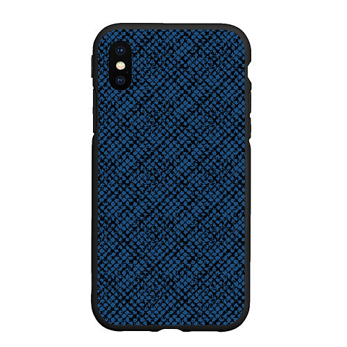 Чехол iPhone XS Max матовый Паттерн чёрно-синий мелкая клетка / 3D-Черный – фото 1