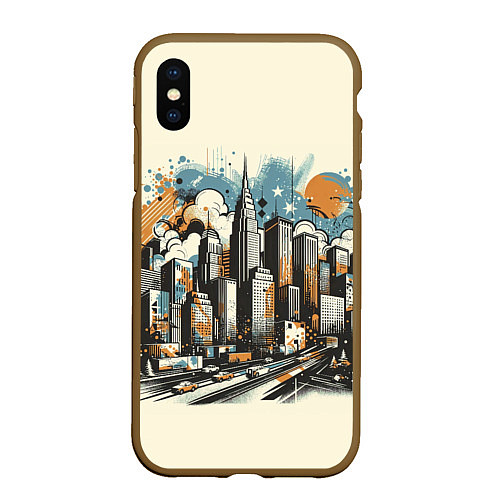 Чехол iPhone XS Max матовый Рисунок города с небоскребами / 3D-Коричневый – фото 1