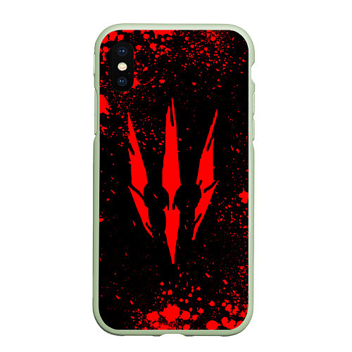 Чехол iPhone XS Max матовый The witcher - Краскый логотип и брызги / 3D-Салатовый – фото 1
