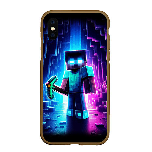 Чехол iPhone XS Max матовый Minecraft - neon character ai art / 3D-Коричневый – фото 1