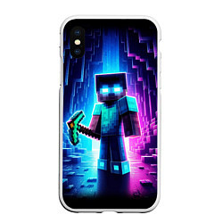 Чехол iPhone XS Max матовый Minecraft - neon character ai art, цвет: 3D-белый