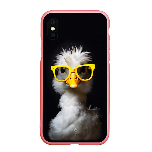 Чехол iPhone XS Max матовый Белый гусь в желтых очках на черном фоне / 3D-Баблгам – фото 1