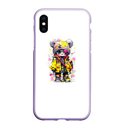 Чехол iPhone XS Max матовый Медвежонок аниме в стиле pop art, цвет: 3D-светло-сиреневый