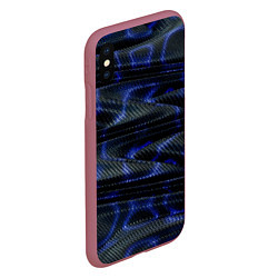 Чехол iPhone XS Max матовый Темно синие карбоновые волны, цвет: 3D-малиновый — фото 2