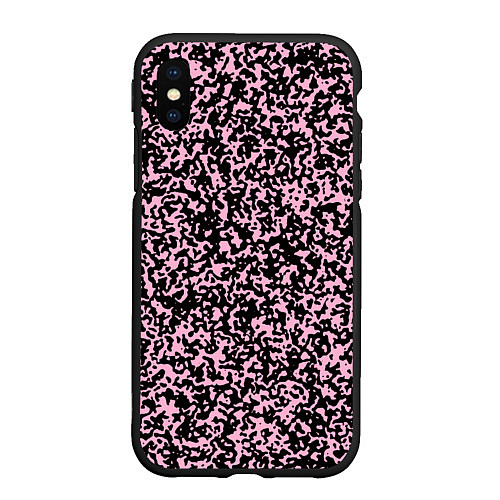 Чехол iPhone XS Max матовый Чёрно-розовый пятнистый / 3D-Черный – фото 1