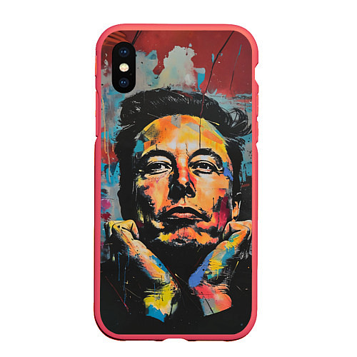 Чехол iPhone XS Max матовый Илон Маск граффити портрет / 3D-Красный – фото 1