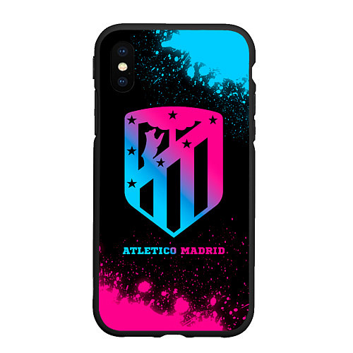 Чехол iPhone XS Max матовый Atletico Madrid - neon gradient / 3D-Черный – фото 1