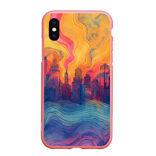 Чехол iPhone XS Max матовый Абстрактный город в волнах красок / 3D-Баблгам – фото 1