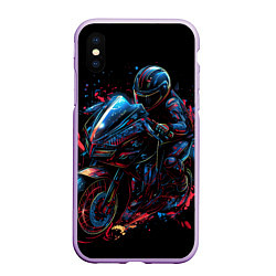 Чехол iPhone XS Max матовый Мотоцикл будущего в стиле киберпанк, цвет: 3D-сиреневый