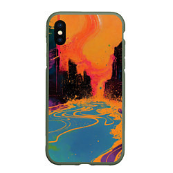 Чехол iPhone XS Max матовый Абстрактная городская улица со зданиями и река, цвет: 3D-темно-зеленый