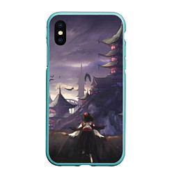 Чехол iPhone XS Max матовый Touhou Project Aya Шамеймару город на фоне, цвет: 3D-мятный