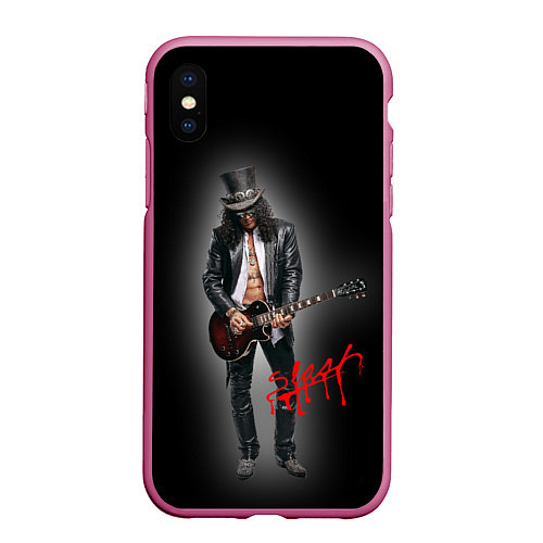 Чехол iPhone XS Max матовый Слэш музыкант группы Guns N Roses / 3D-Малиновый – фото 1