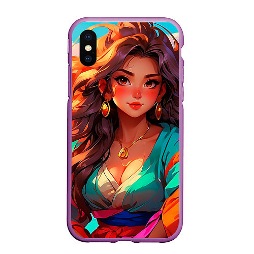 Чехол iPhone XS Max матовый Girl в кимоно / 3D-Фиолетовый – фото 1