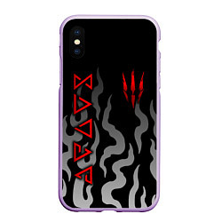 Чехол iPhone XS Max матовый Ведьмак- языки пламени, цвет: 3D-сиреневый