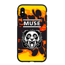 Чехол iPhone XS Max матовый Muse рок панда и огонь, цвет: 3D-черный