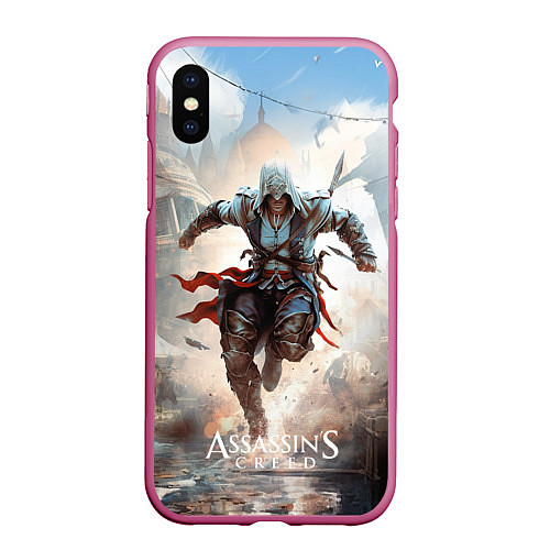 Чехол iPhone XS Max матовый Assassins creed паркур / 3D-Малиновый – фото 1