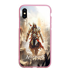 Чехол iPhone XS Max матовый Assassins creed старый город, цвет: 3D-розовый