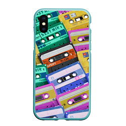 Чехол iPhone XS Max матовый Аудио кассеты разноцветные, цвет: 3D-мятный