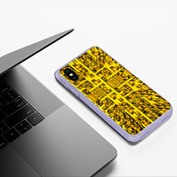 Чехол iPhone XS Max матовый Жёлтые фигуры с эффектом рыбьего глаза, цвет: 3D-светло-сиреневый — фото 2