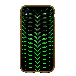Чехол iPhone XS Max матовый Зелёно-белые полосы на чёрном фоне, цвет: 3D-коричневый